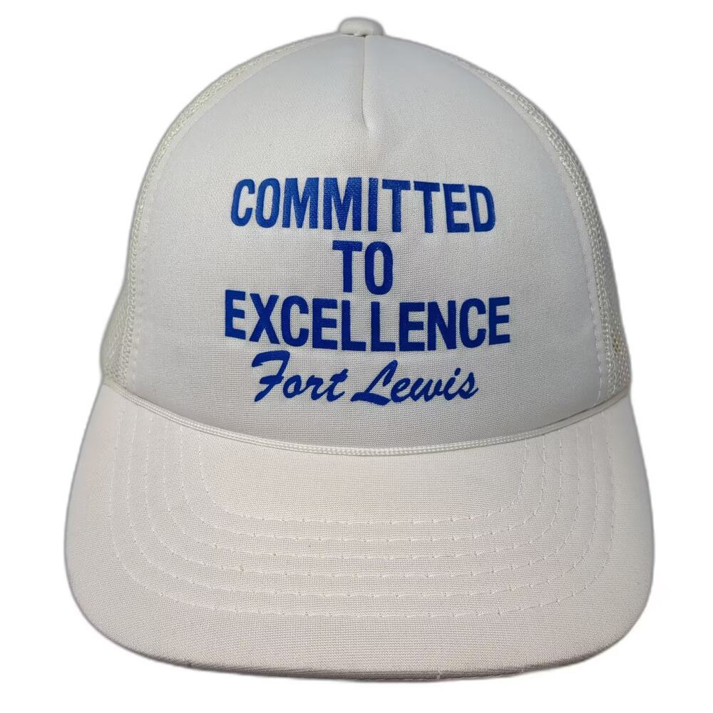 That Hat White Blue Committed to Excellence Fort Lewis Mesh Trucker Snapback OS